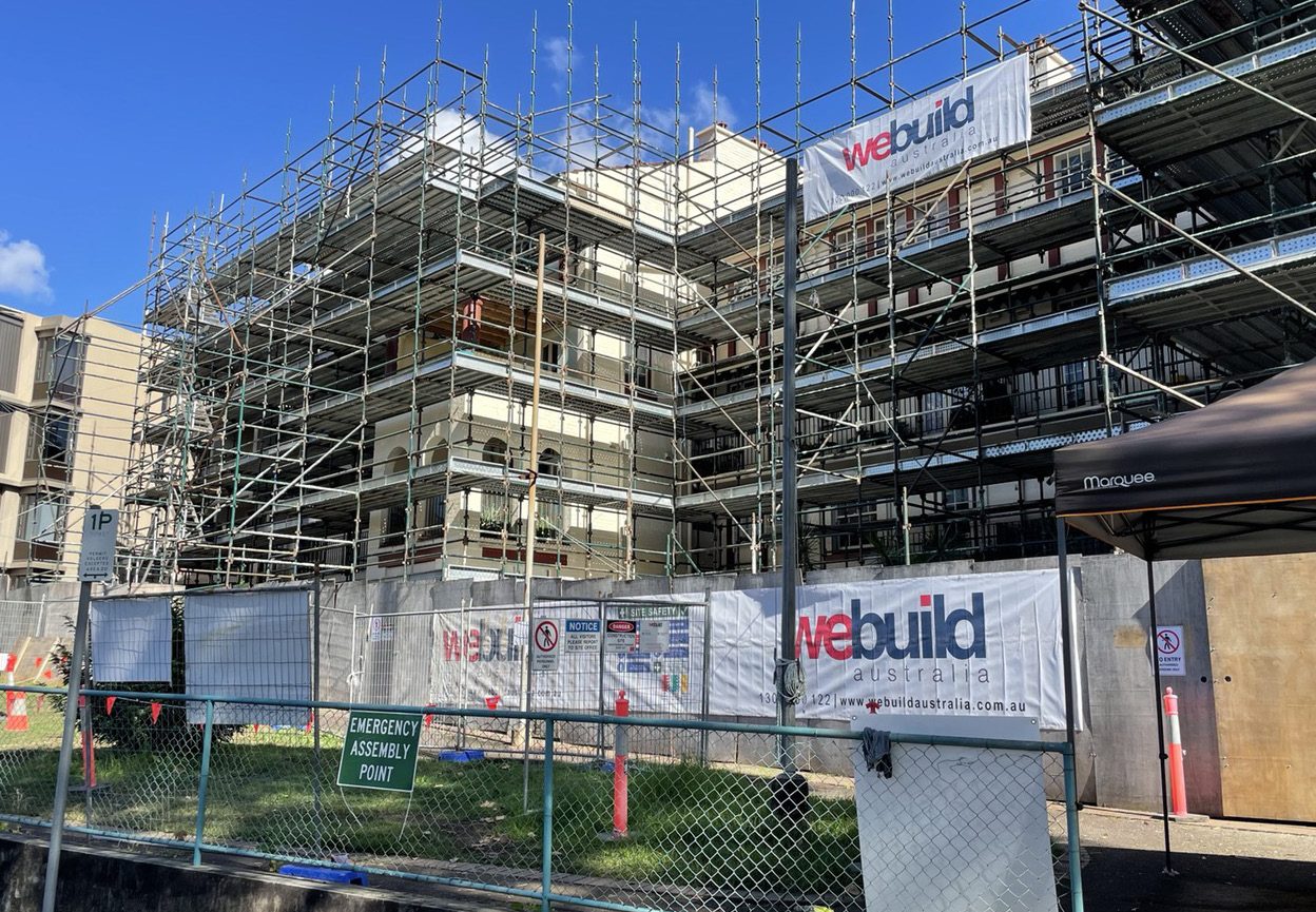 Ways Terrace, Pyrmont — We Build Australia branded scaffolding on a major heritage construction site